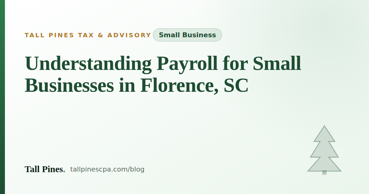 Illustration of a small business owner managing payroll in Florence, SC